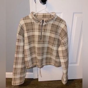 Super warm & soft plaid cropped quarter zip